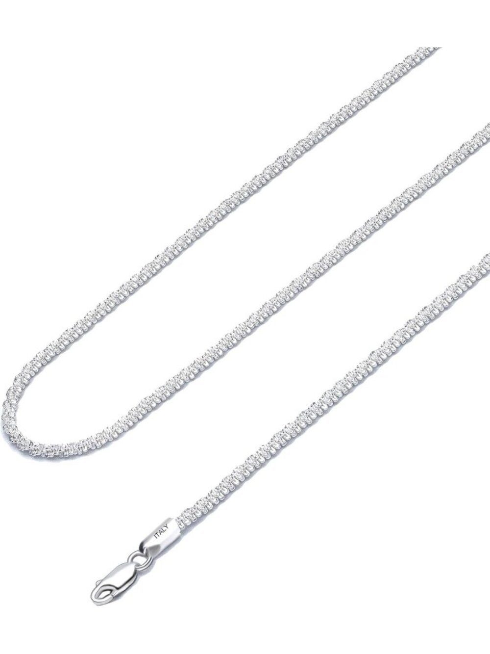 925 Sterling Silver Paperclip Necklace for Women - Sparkling Singapore Chain